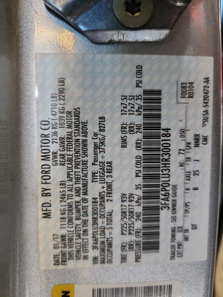 2017 Ford Fusion Se Hybrid VIN: 3FA6P0LU3HR300184 Lot: 92603855