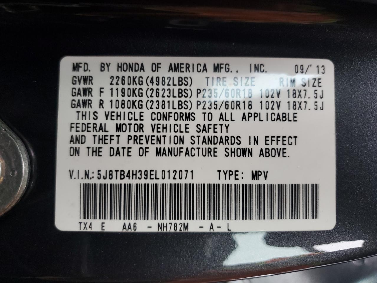 2014 Acura Rdx VIN: 5J8TB4H39EL012071 Lot: 92292975