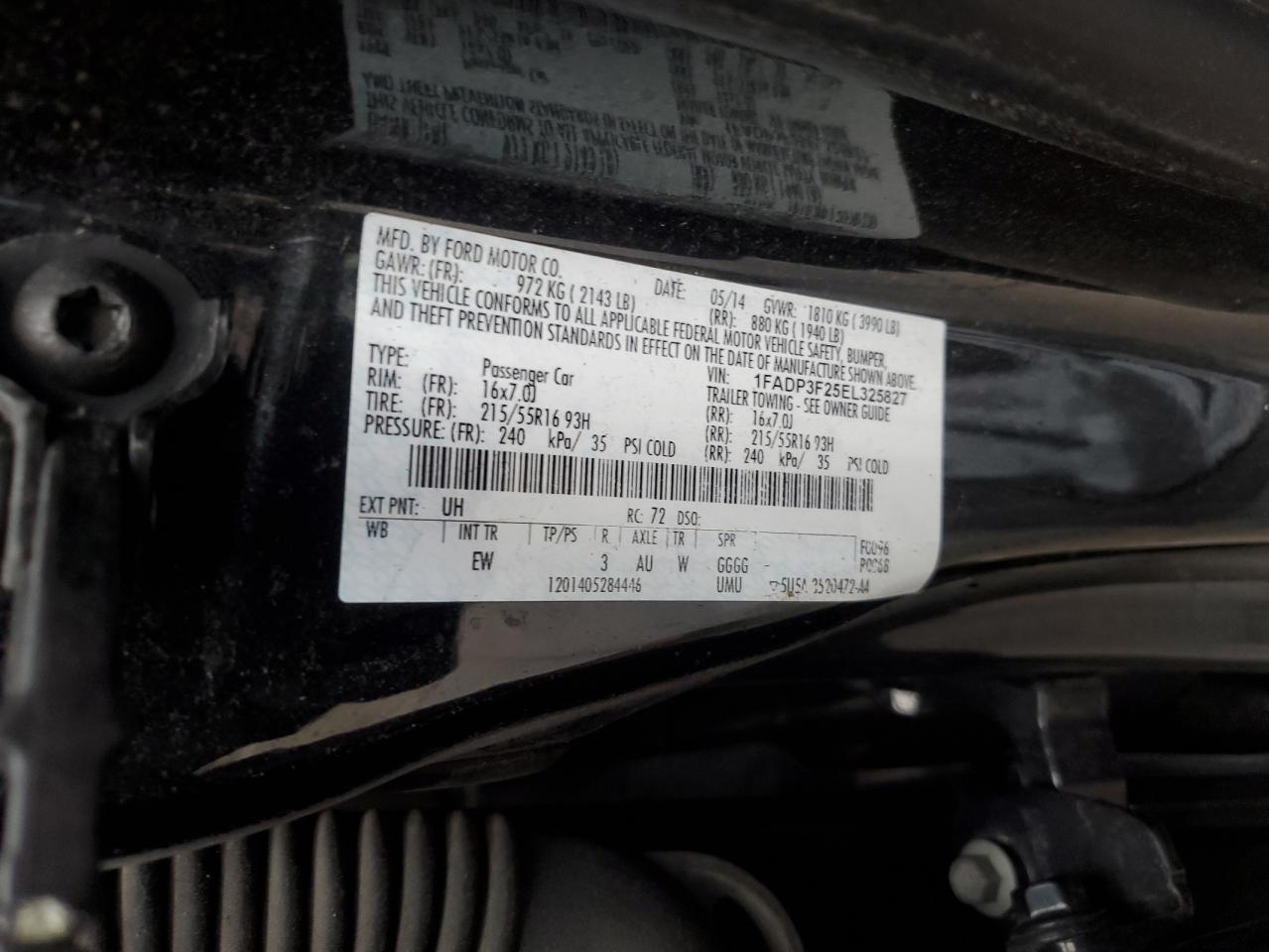 2014 Ford Focus Se VIN: 1FADP3F25EL325827 Lot: 93530155