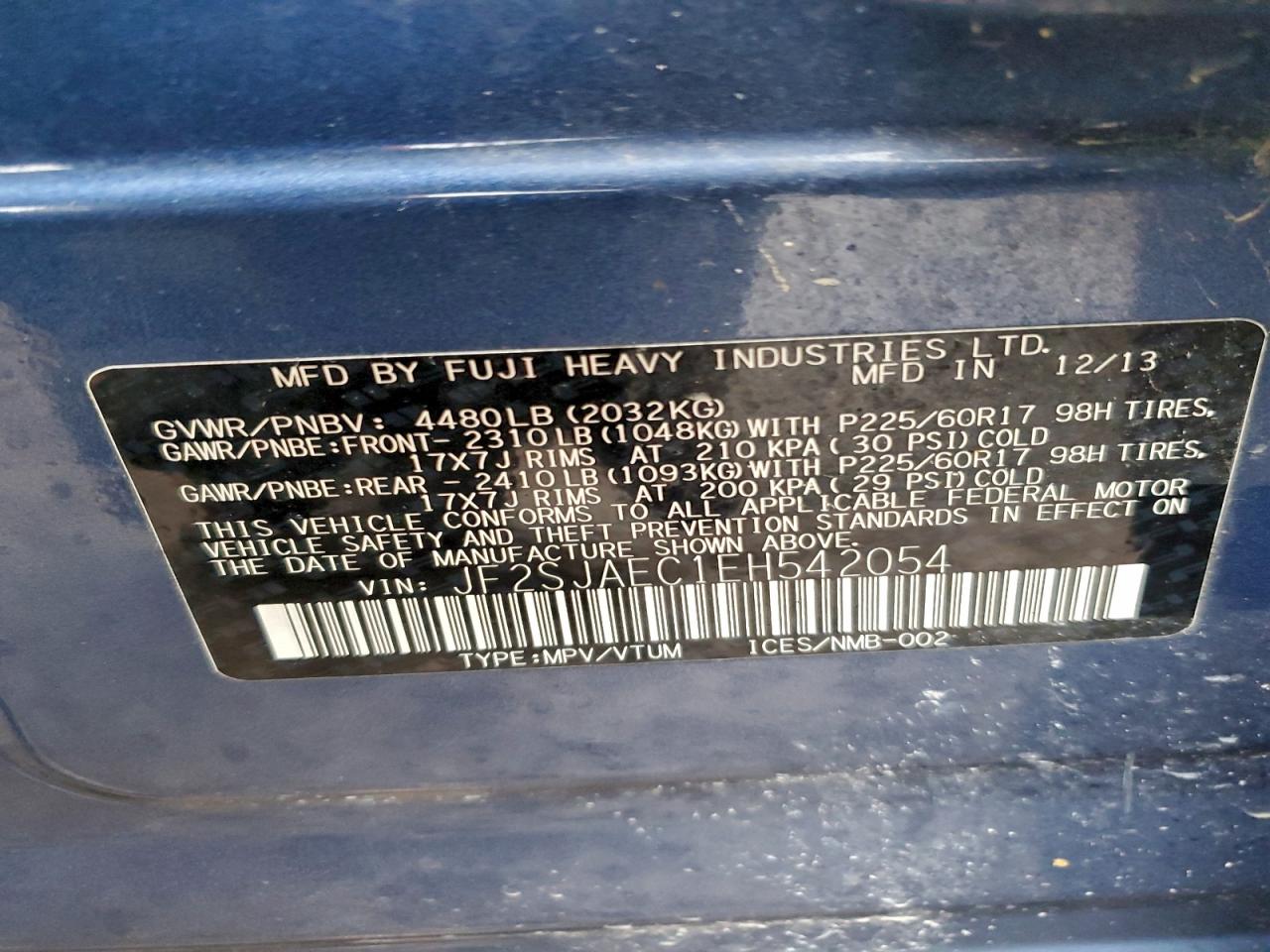 2014 Subaru Forester 2.5I Premium VIN: JF2SJAEC1EH542054 Lot: 94565695