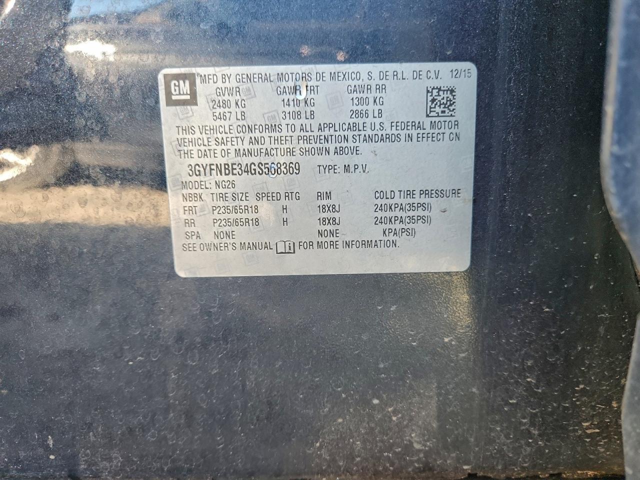 2016 Cadillac Srx Luxury Collection VIN: 3GYFNBE34GS568369 Lot: 94511145