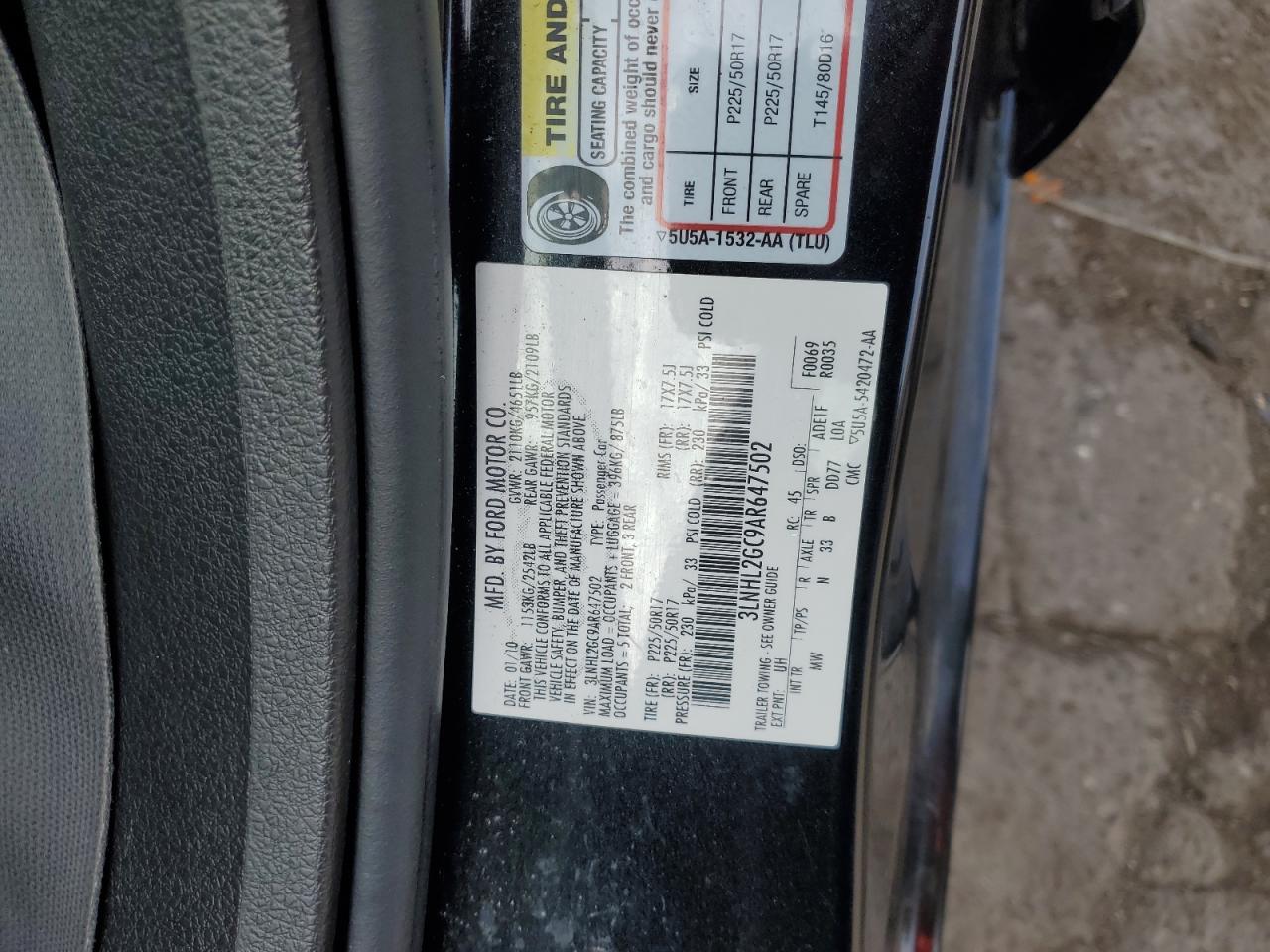 2010 Lincoln Mkz VIN: 3LNHL2GC9AR647502 Lot: 92352885