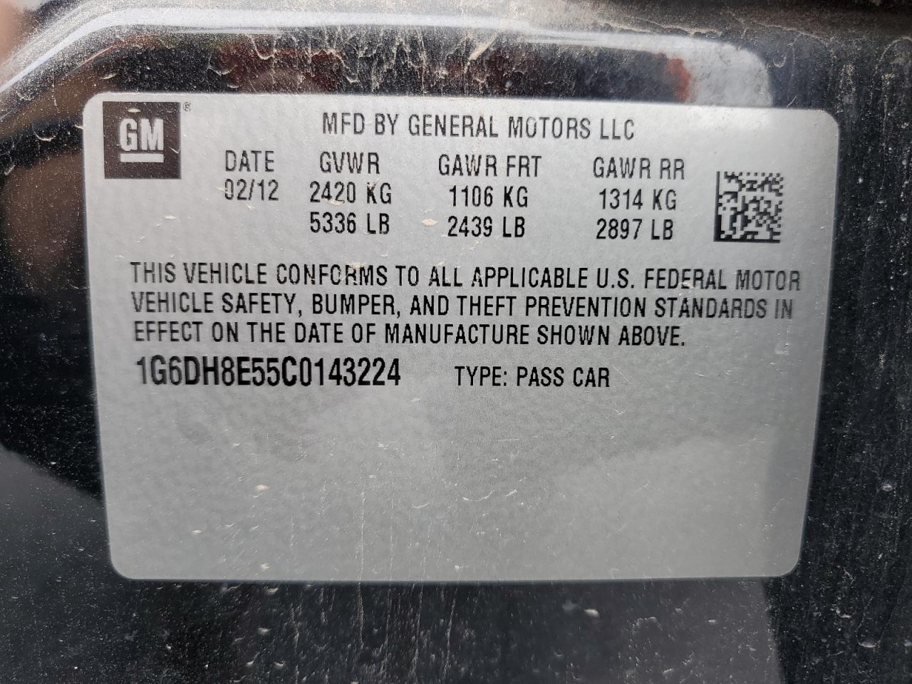 2012 Cadillac Cts Luxury Collection VIN: 1G6DH8E55C0143224 Lot: 93132185