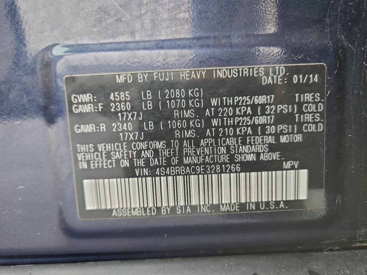 2014 Subaru Outback 2.5I VIN: 4S4BRBAC9E3281266 Lot: 93904045