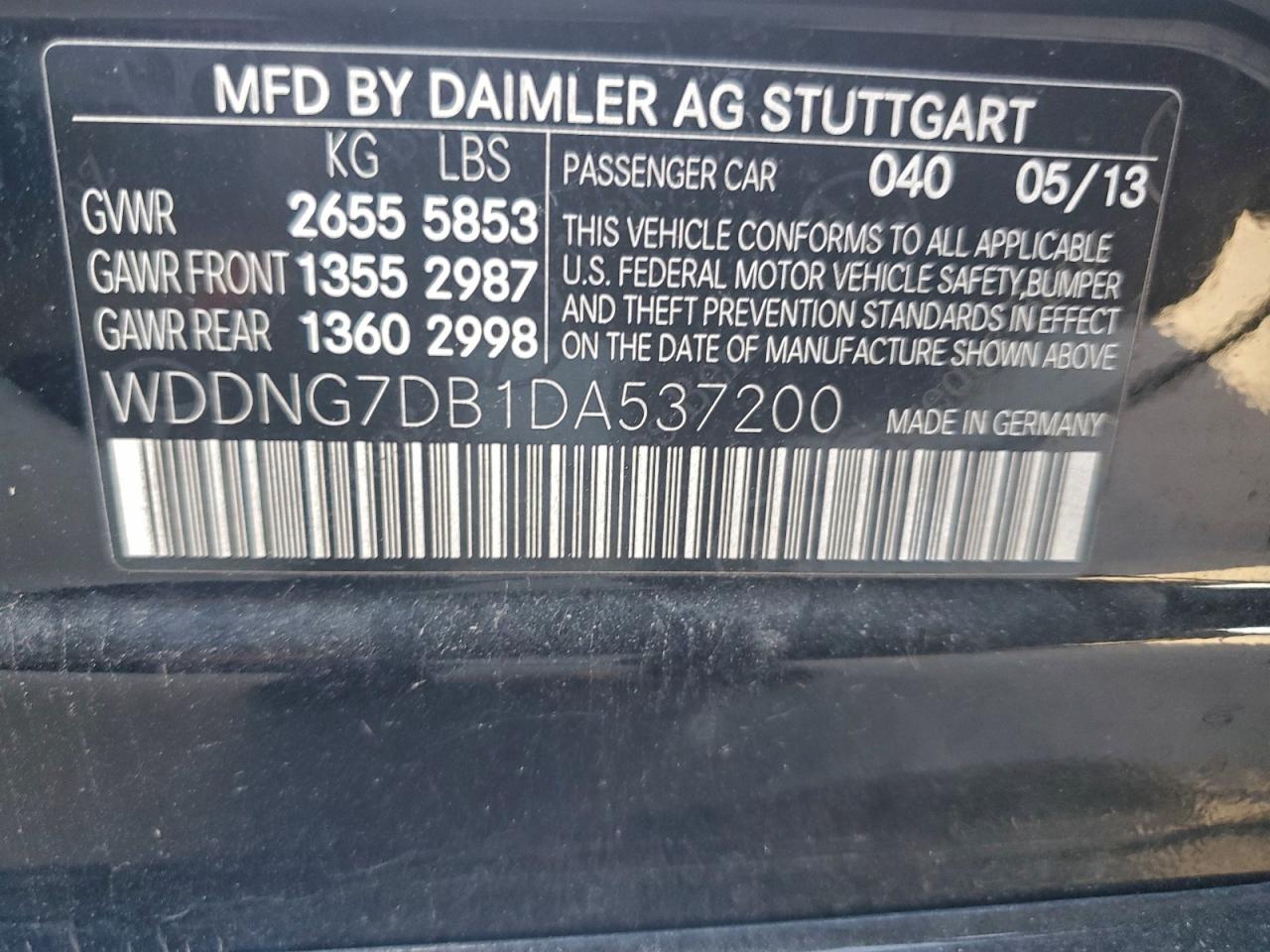 2013 Mercedes-Benz S 550 VIN: WDDNG7DB1DA537200 Lot: 92304825