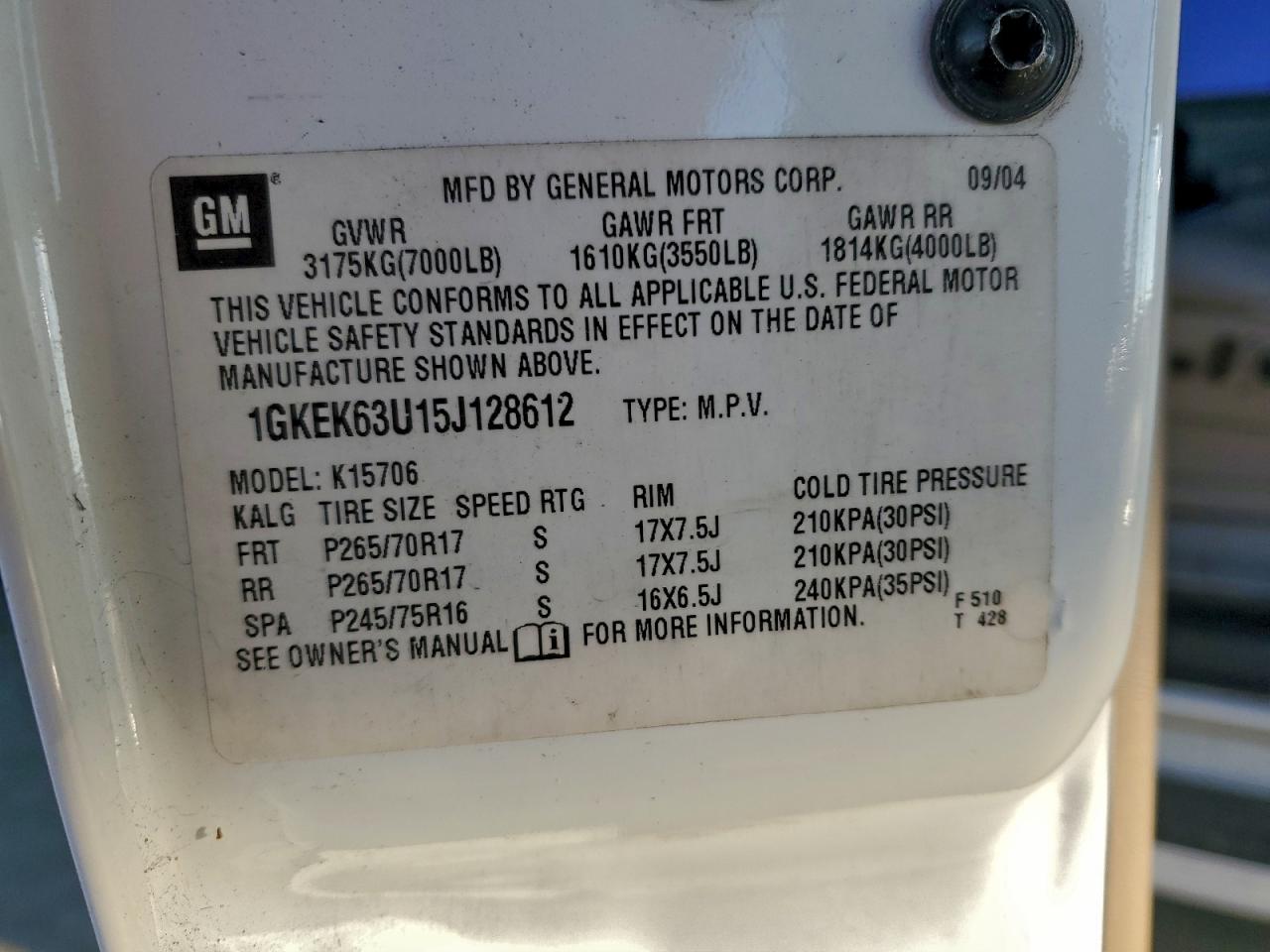 2005 GMC Yukon Denali VIN: 1GKEK63U15J128612 Lot: 94944655