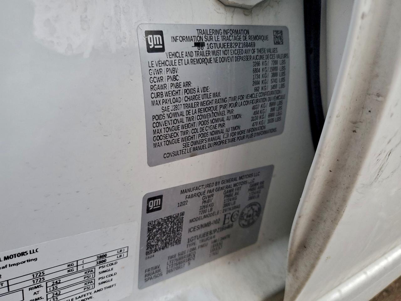 2023 GMC Sierra K1500 At4 VIN: 1GTUUEE82PZ168469 Lot: 94226845