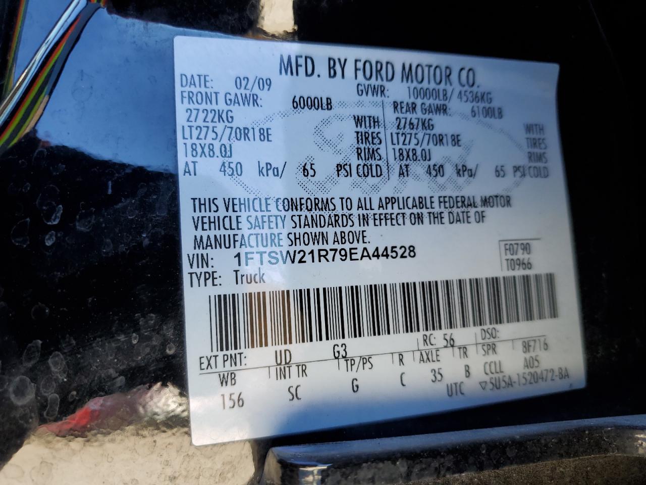 2009 Ford F250 Super Duty VIN: 1FTSW21R79EA44528 Lot: 91438075