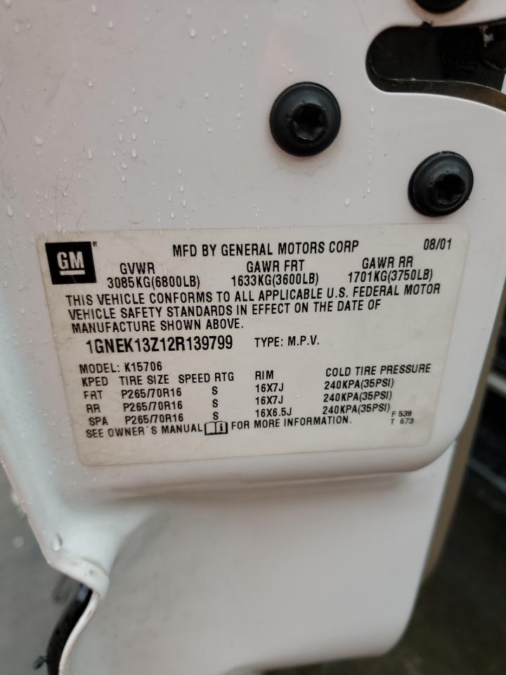 2002 Chevrolet Tahoe K1500 VIN: 1GNEK13Z12R139799 Lot: 93226625