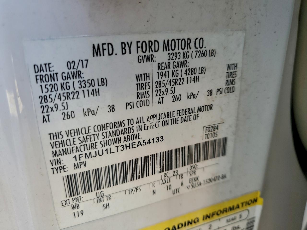 2017 Ford Expedition Platinum VIN: 1FMJU1LT3HEA54133 Lot: 93788485