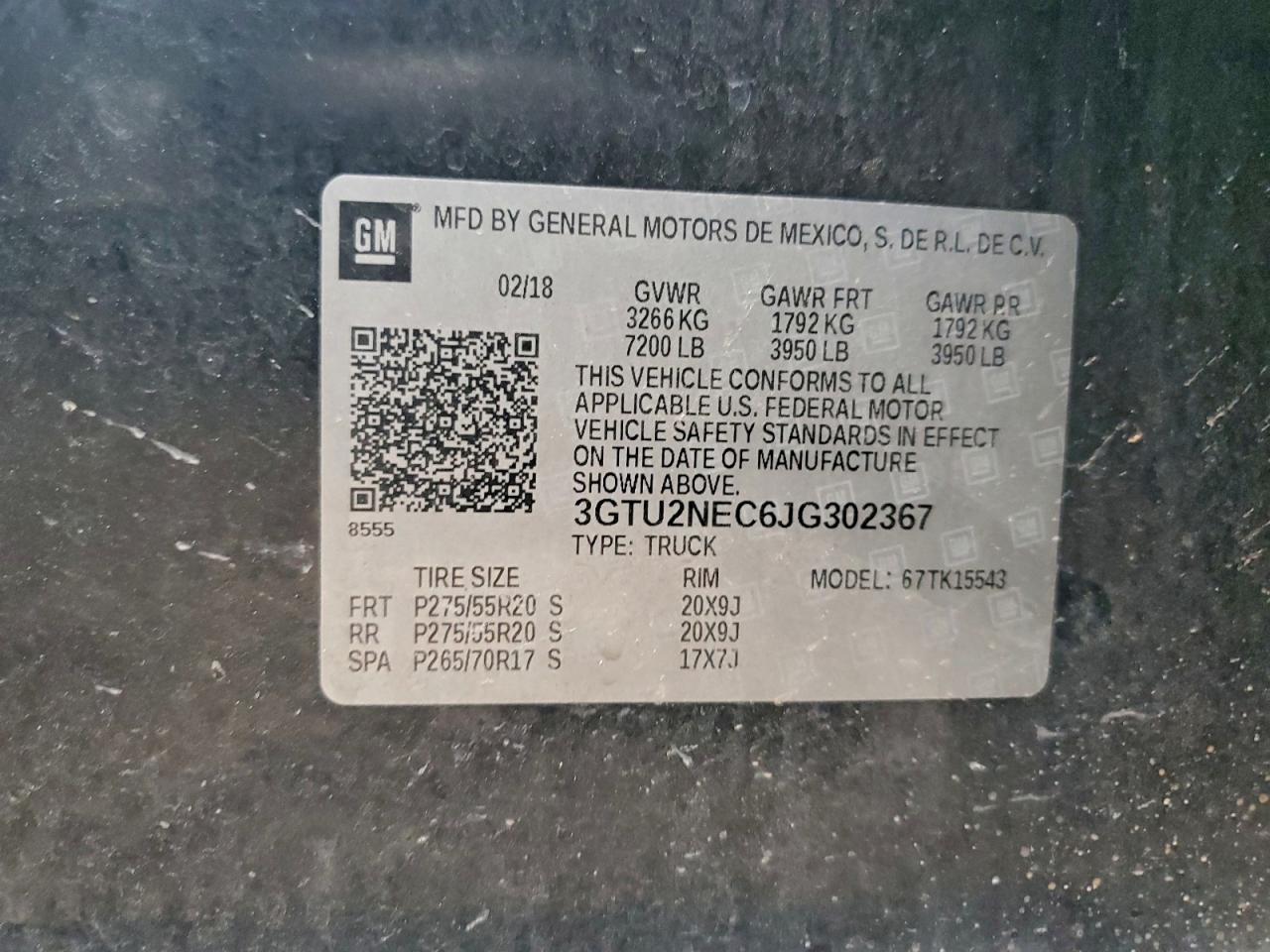 2018 GMC Sierra K1500 Slt VIN: 3GTU2NEC6JG302367 Lot: 93463355