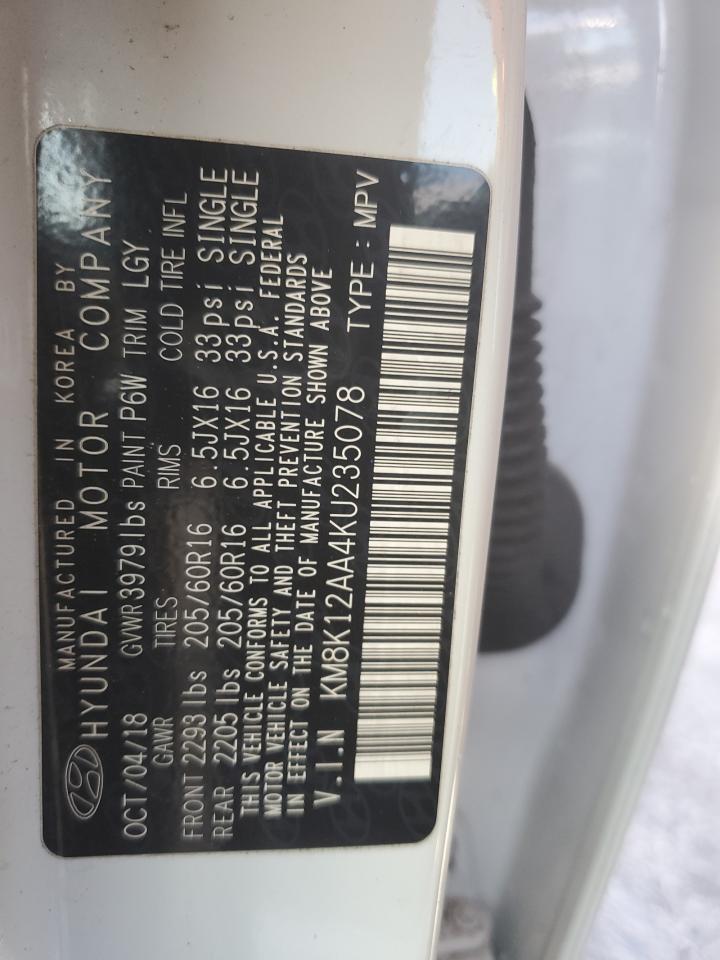 2019 Hyundai Kona Se VIN: KM8K12AA4KU235078 Lot: 92199565