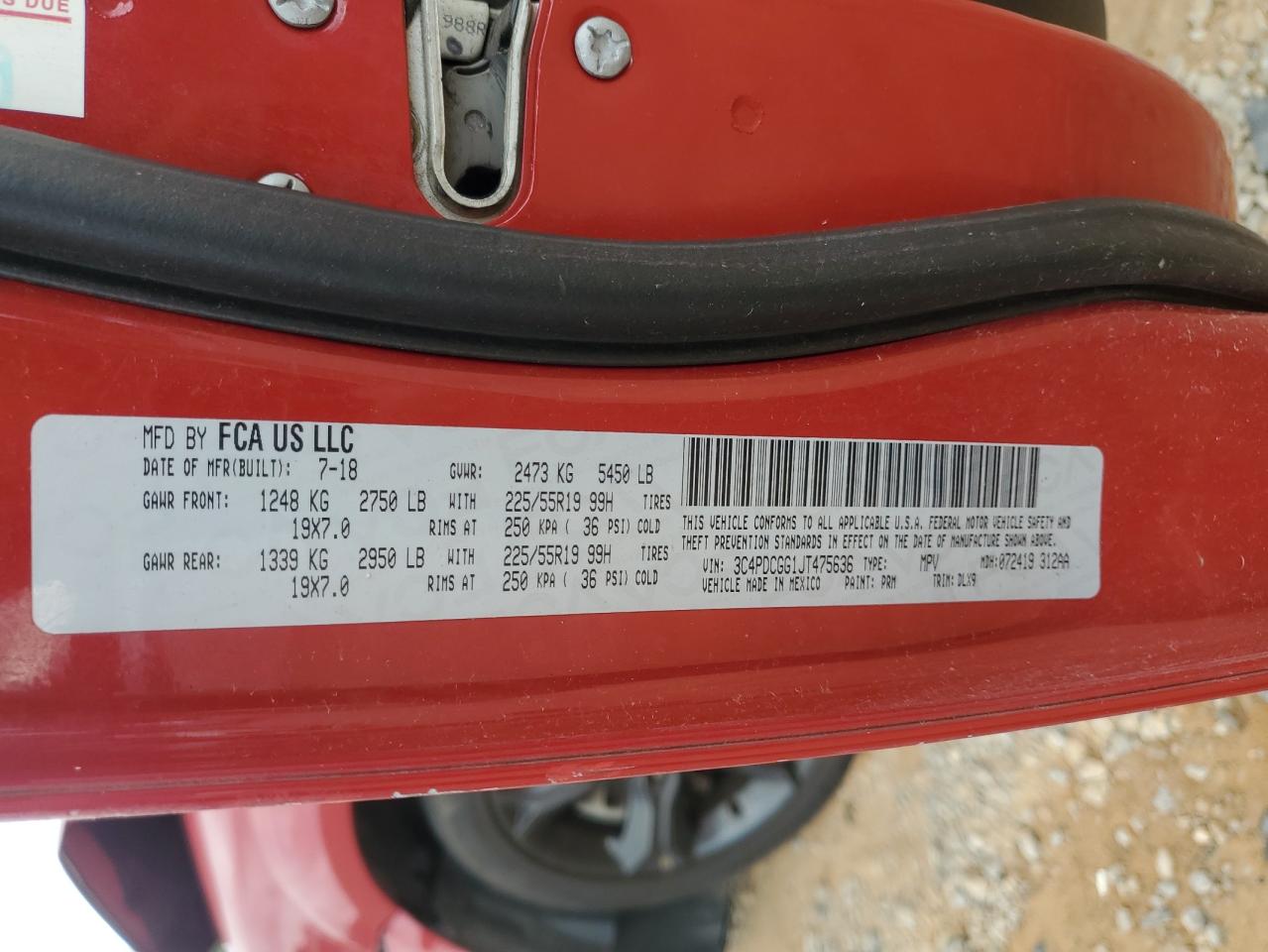 2018 Dodge Journey Crossroad VIN: 3C4PDCGG1JT475636 Lot: 91624475