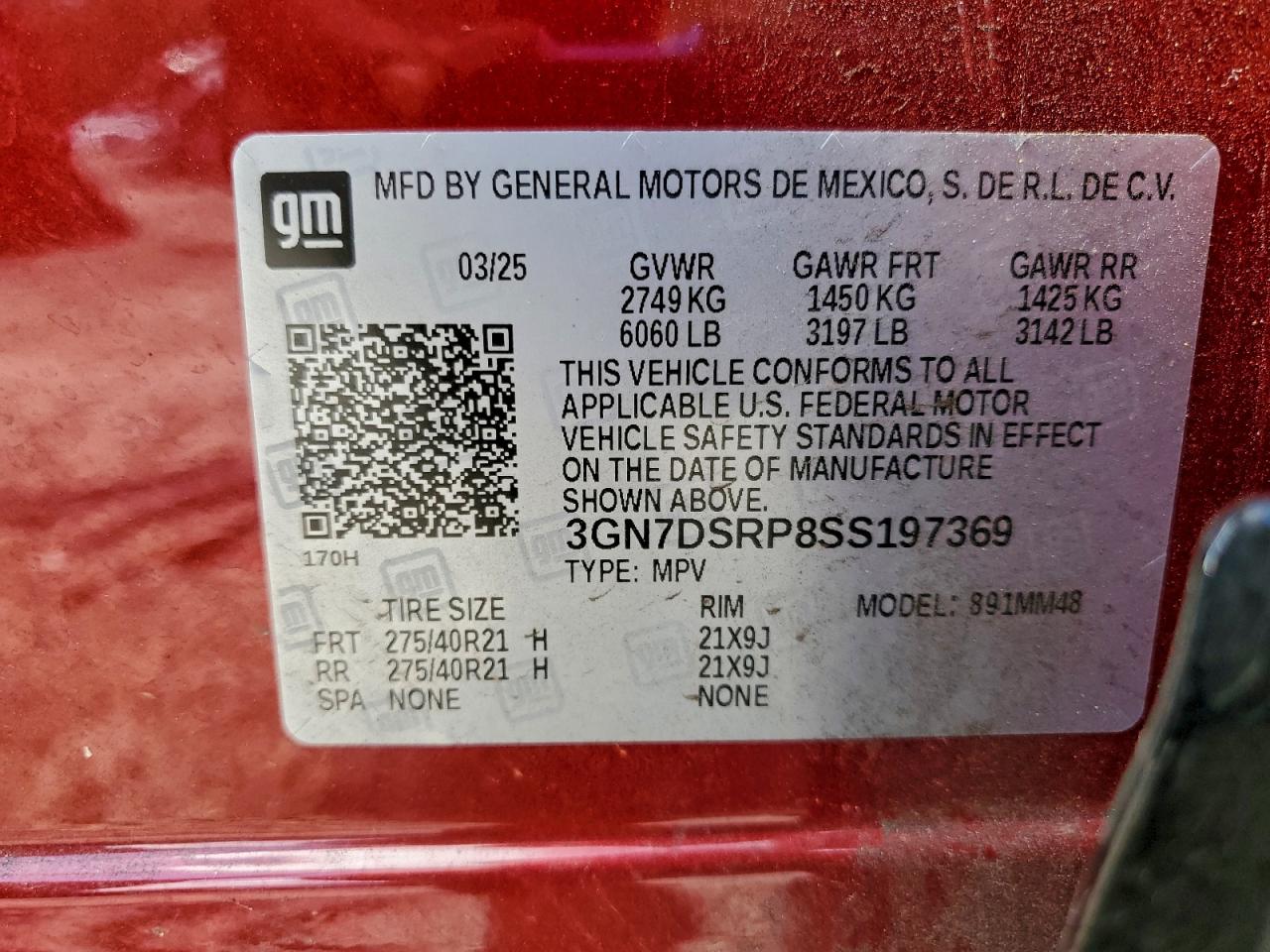 2025 Chevrolet Equinox Rs VIN: 3GN7DSRP8SS197369 Lot: 93903075