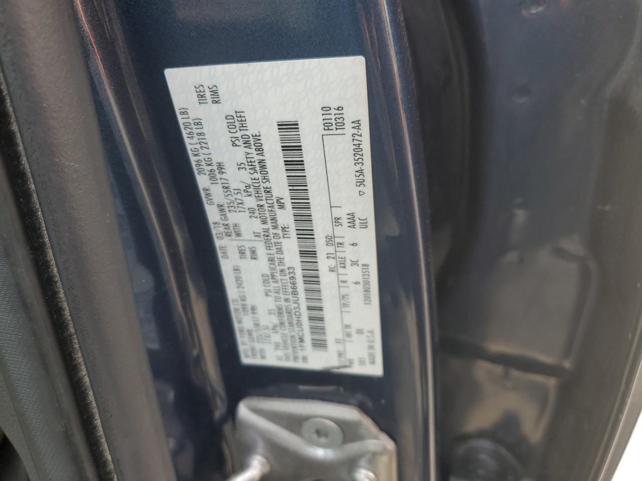 2018 Ford Escape Sel VIN: 1FMCU0HD3JUB66933 Lot: 92084595