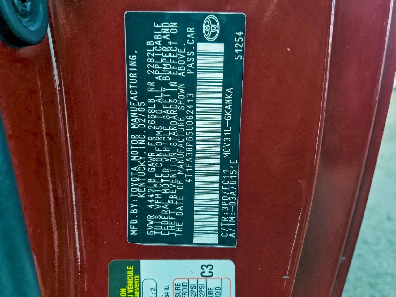 2005 Toyota Camry Solara Se VIN: 4T1FA38P65U062413 Lot: 93151695