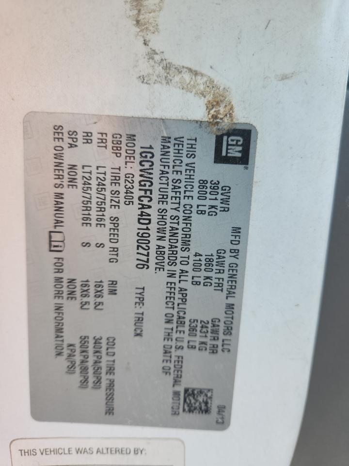 2013 Chevrolet Express G2500 VIN: 1GCWGFCA4D1902776 Lot: 93450365