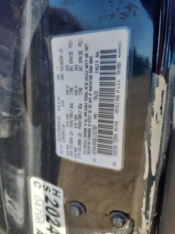 2002 Dodge Ram 1500 VIN: 1B7HA16N32J121787 Lot: 91989755