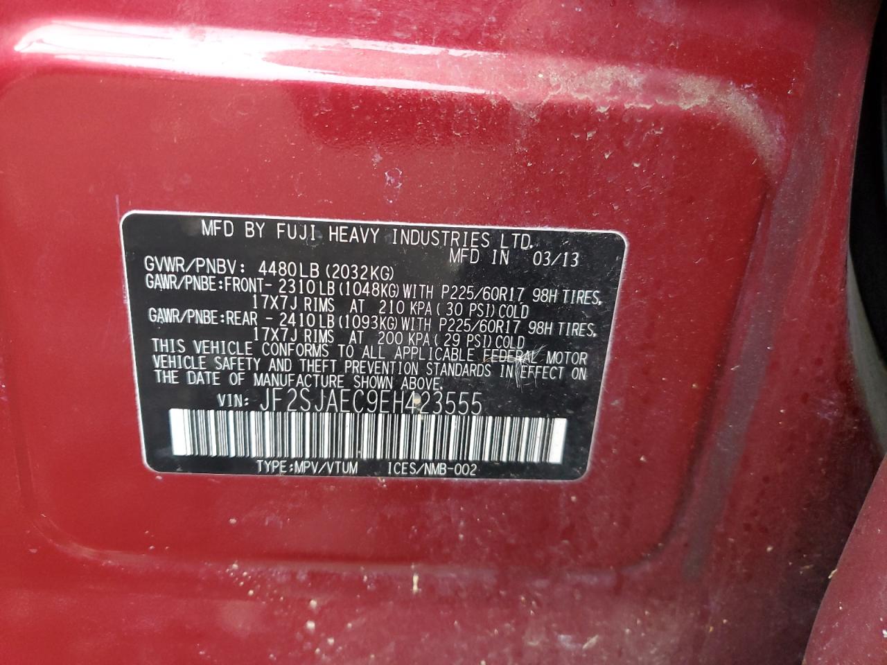 2014 Subaru Forester 2.5I Premium VIN: JF2SJAEC9EH423555 Lot: 93592635