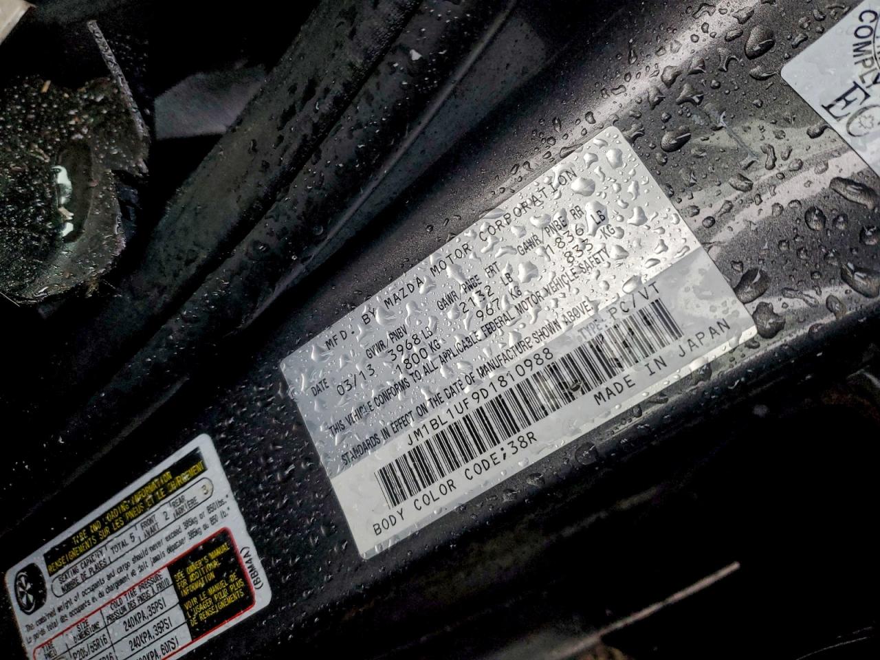 2013 Mazda 3 I VIN: JM1BL1UF9D1810988 Lot: 93830215