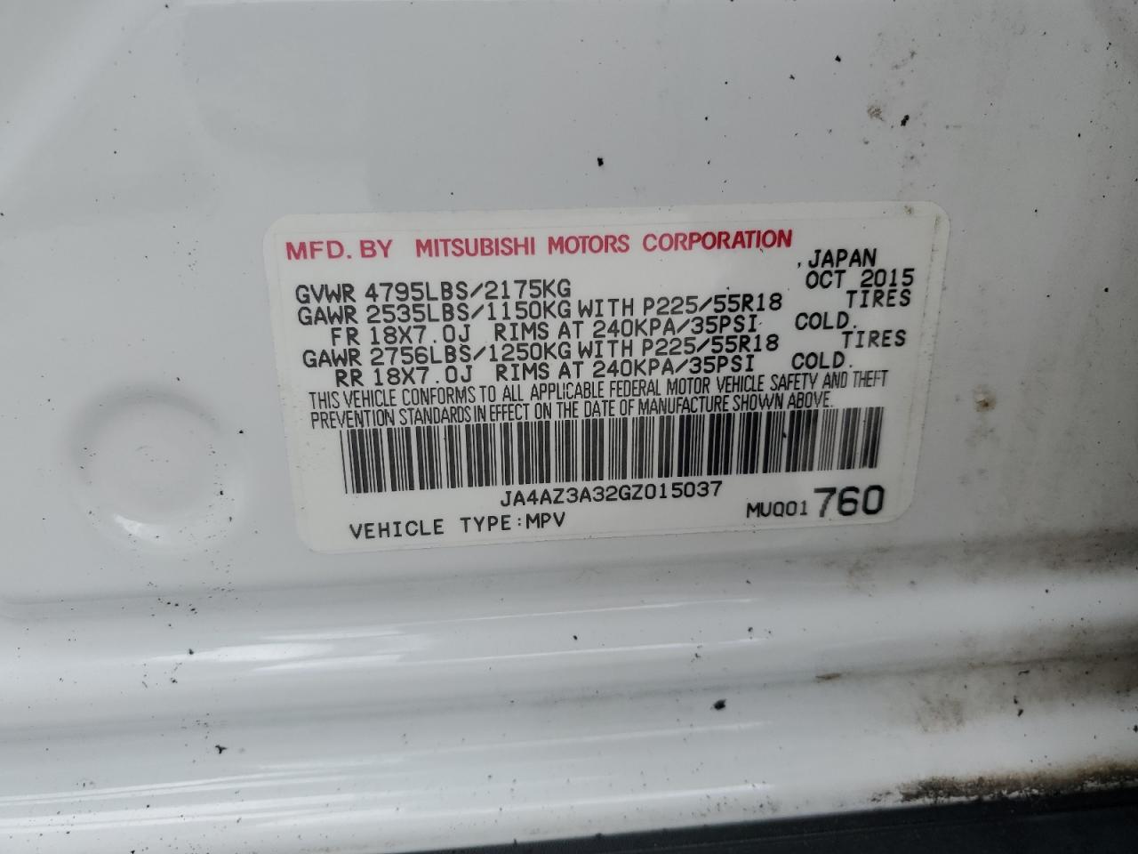 2016 Mitsubishi Outlander Se VIN: JA4AZ3A32GZ015037 Lot: 92205495