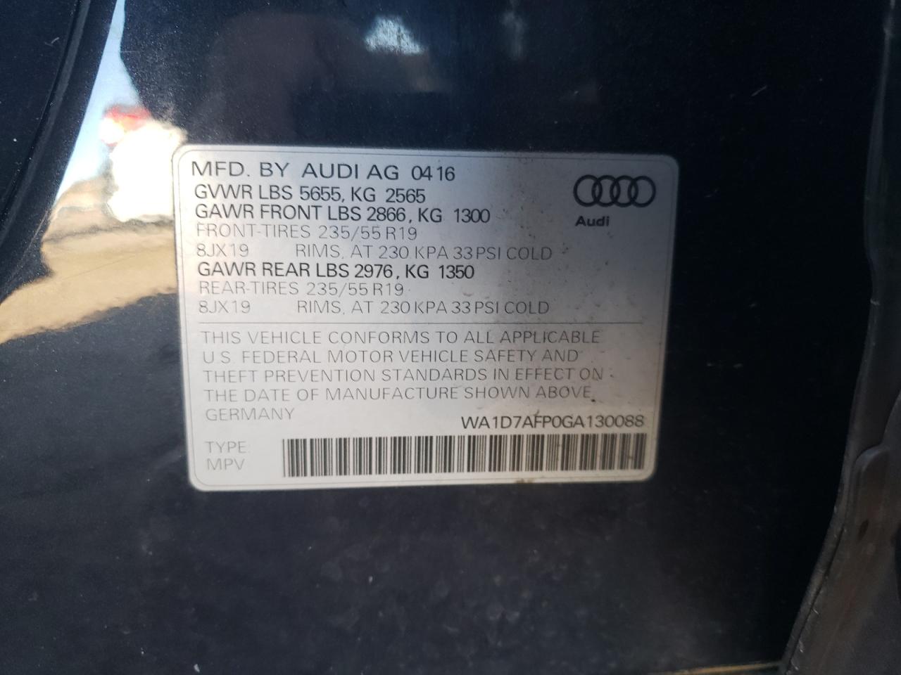 2016 Audi Q5 Premium Plus S-Line VIN: WA1D7AFP0GA130088 Lot: 93323775