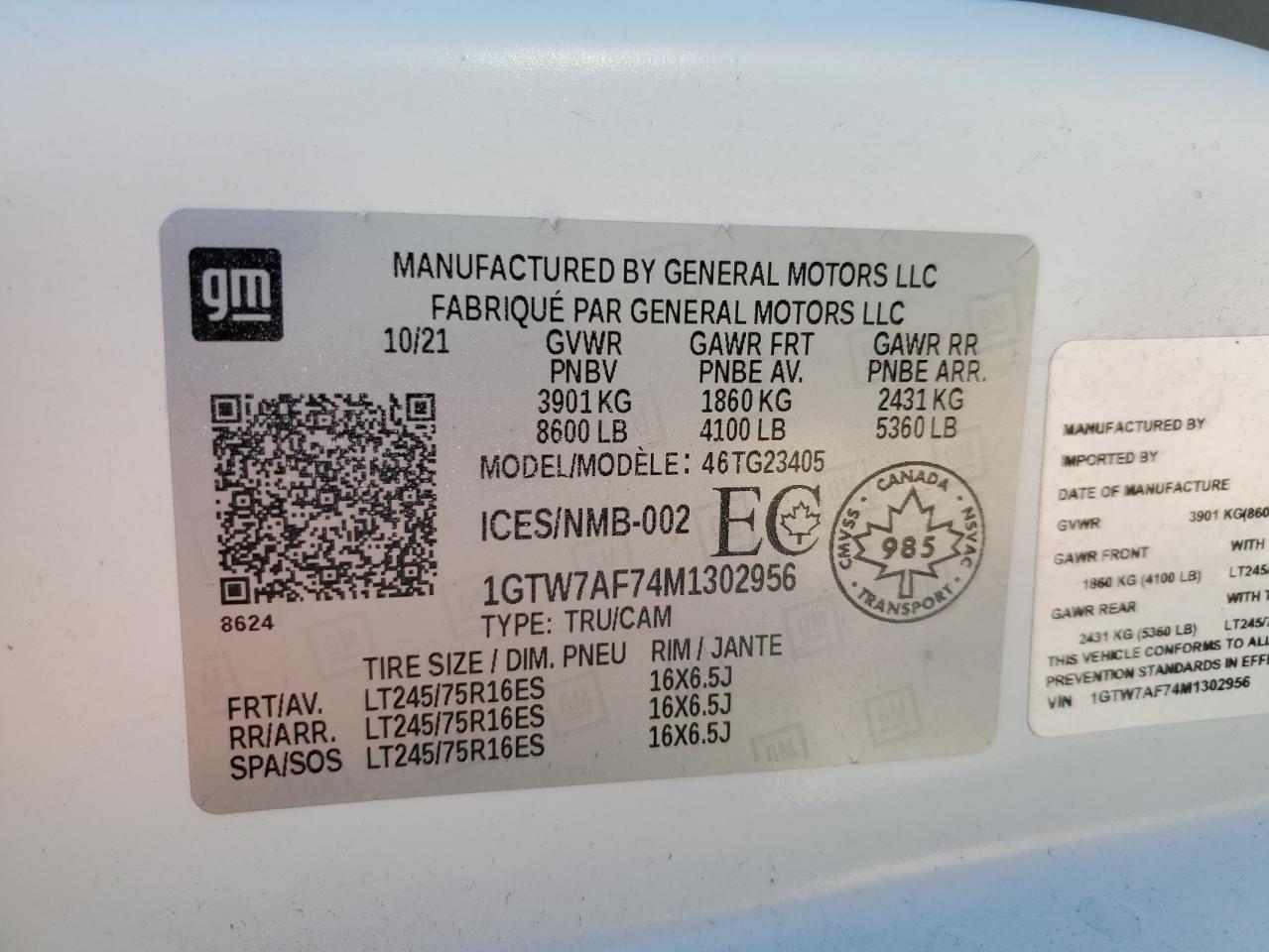 2021 GMC Savana G2500 VIN: 1GTW7AF74M1302956 Lot: 91508215