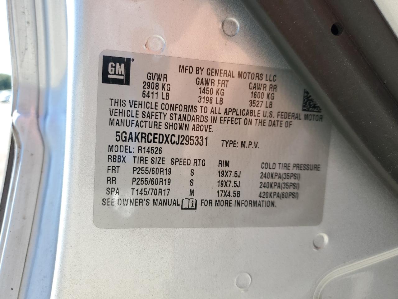 2012 Buick Enclave VIN: 5GAKRCEDXCJ295331 Lot: 92073905