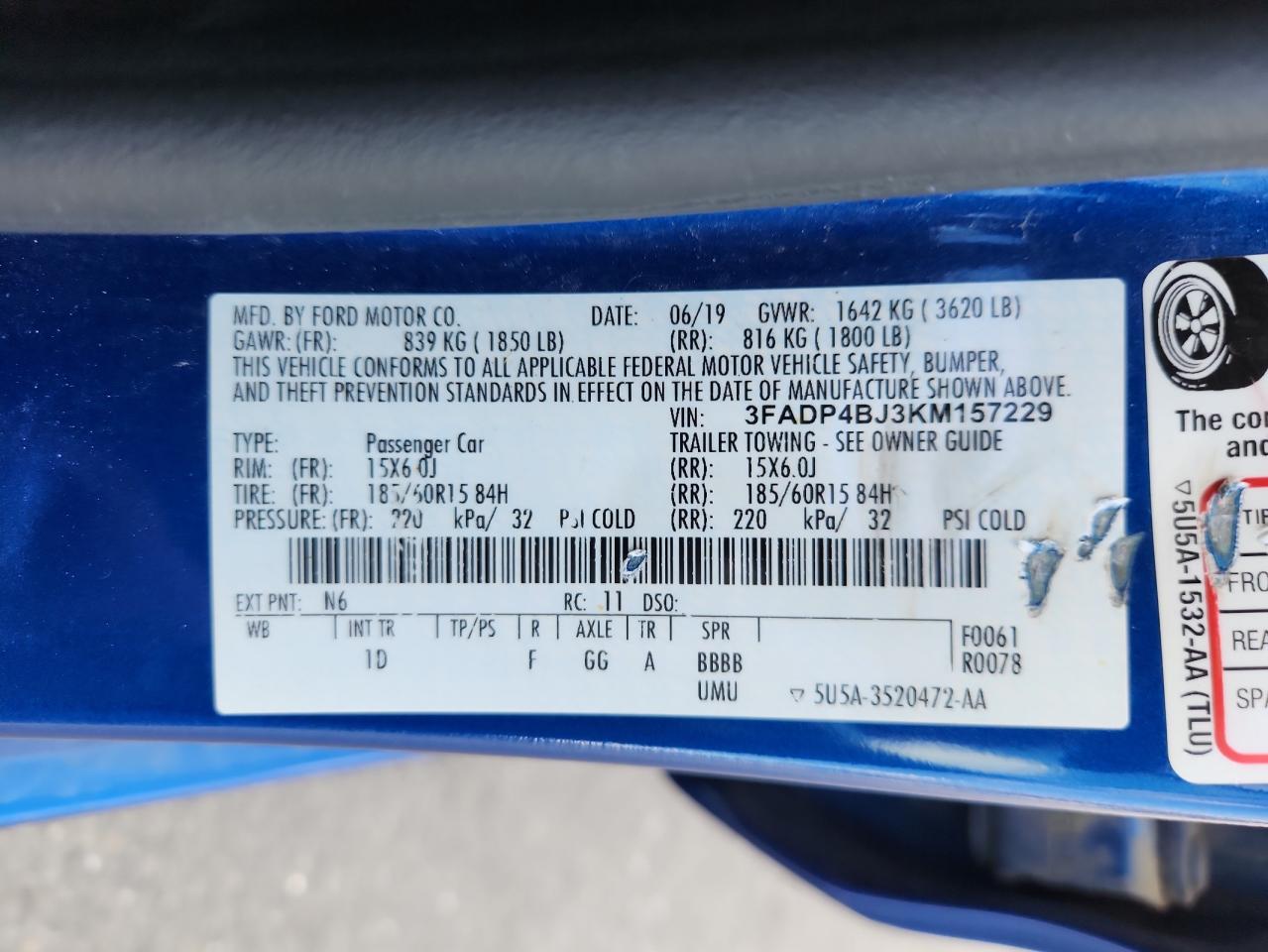 2019 Ford Fiesta Se VIN: 3FADP4BJ3KM157229 Lot: 91650085