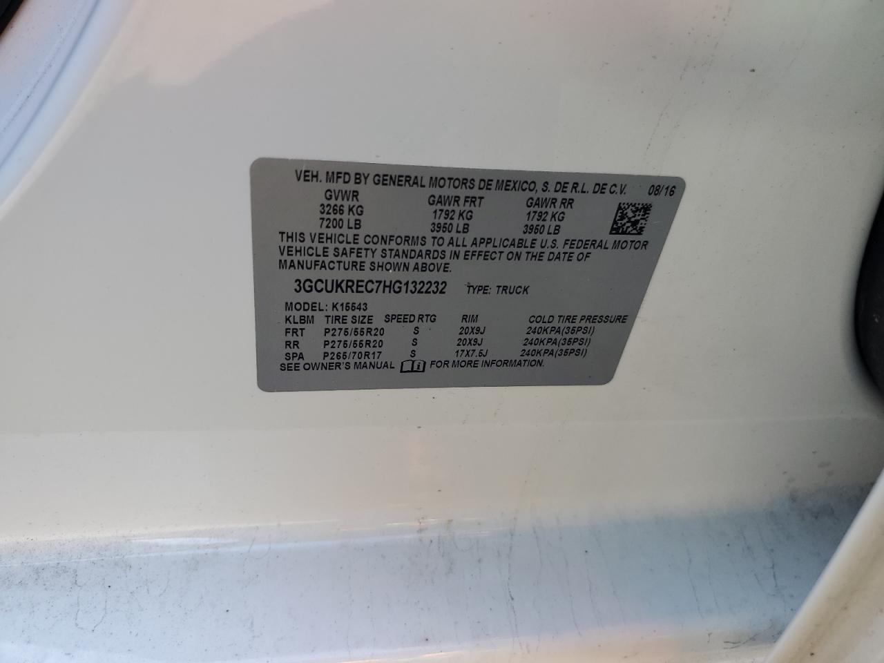 2017 Chevrolet Silverado K1500 Lt VIN: 3GCUKREC7HG132232 Lot: 92808095