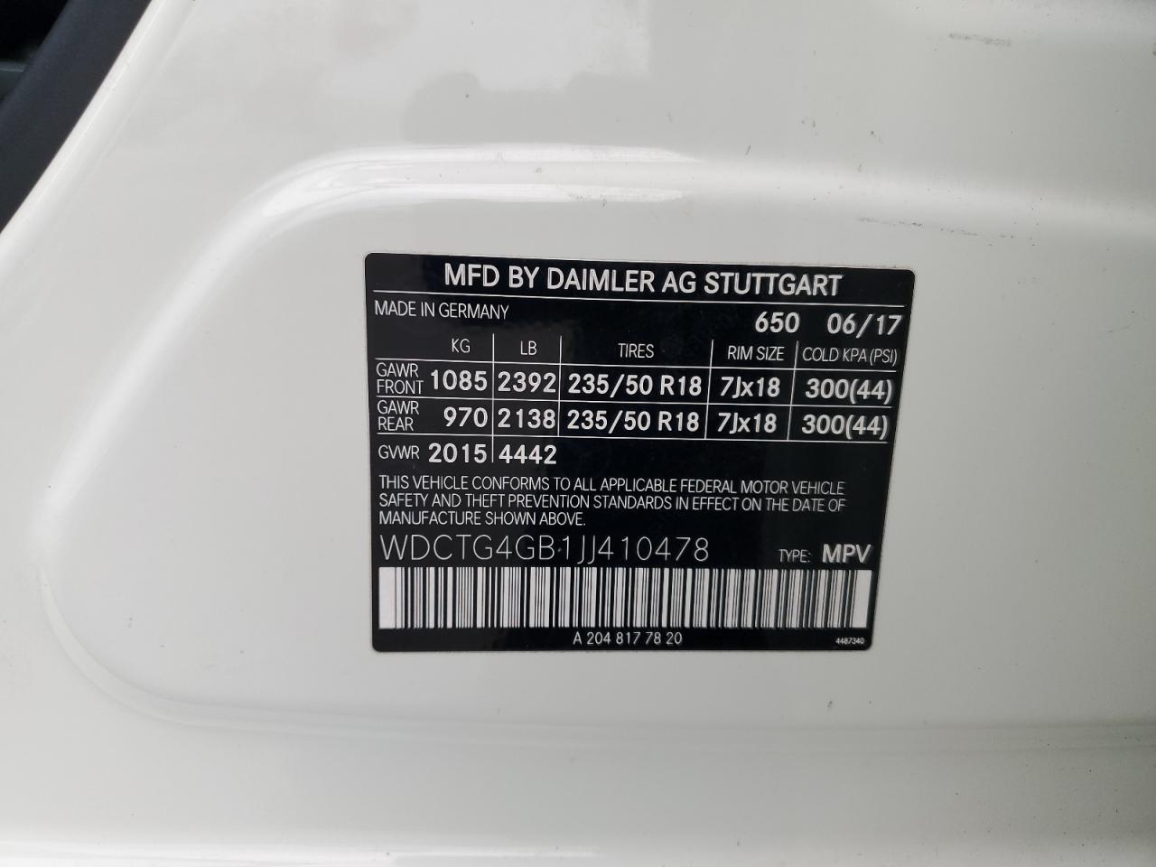 2018 Mercedes-Benz Gla 250 4Matic VIN: WDCTG4GB1JJ410478 Lot: 92629475