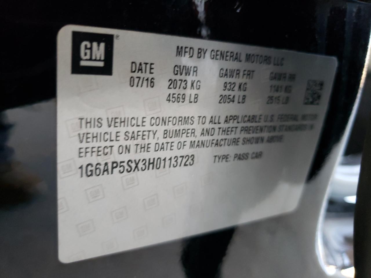 2017 Cadillac Cts VIN: 1G6AP5SX3H0113723 Lot: 92364685