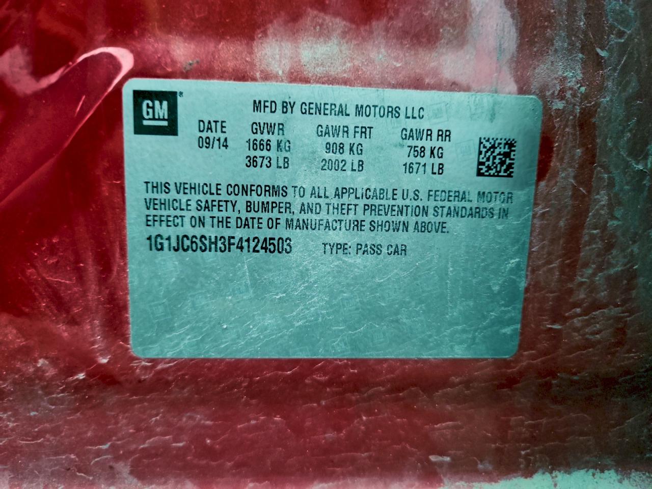 2015 Chevrolet Sonic Lt VIN: 1G1JC6SH3F4124503 Lot: 93521325