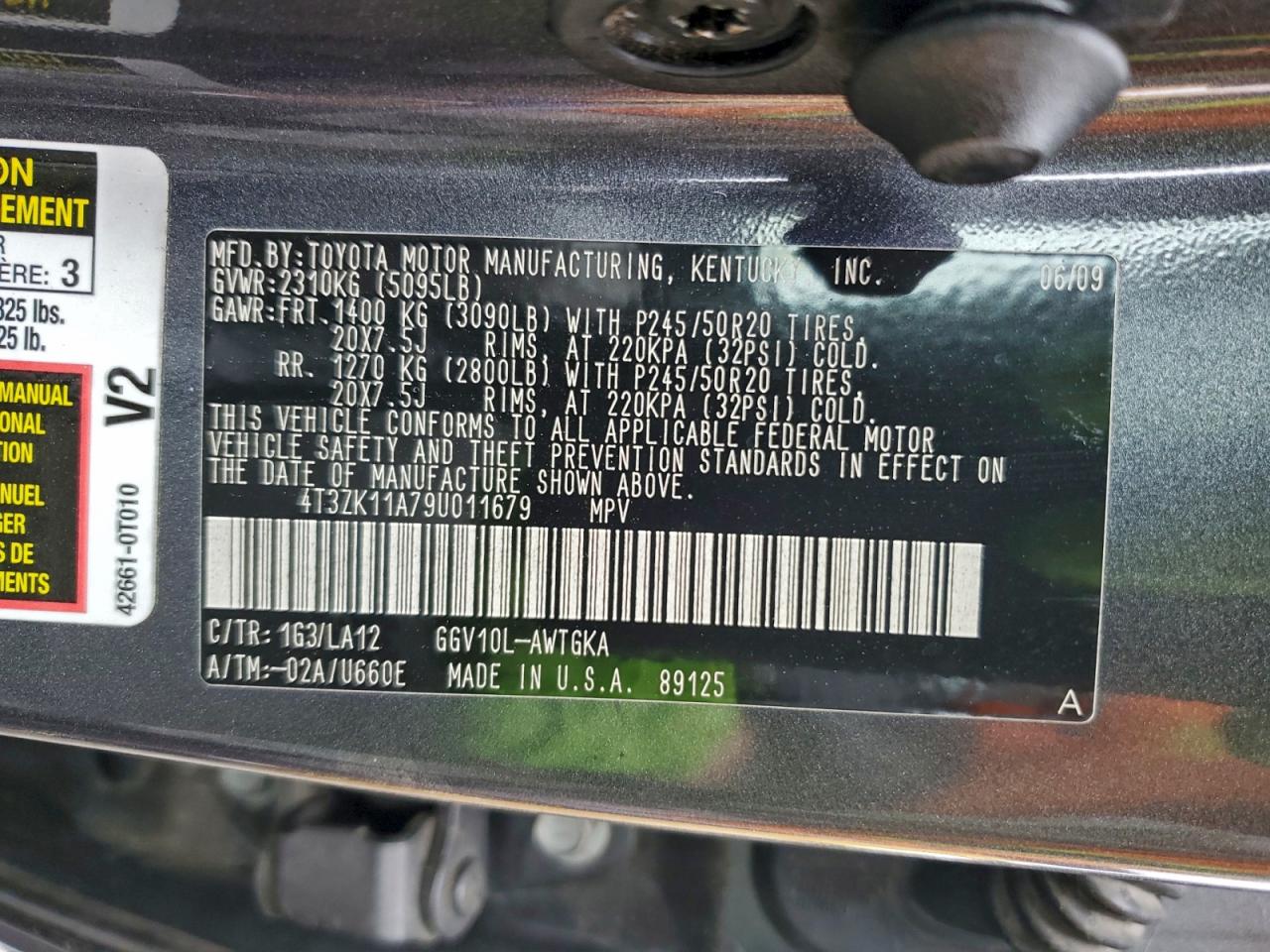 2009 Toyota Venza VIN: 4T3ZK11A79U011679 Lot: 94112605