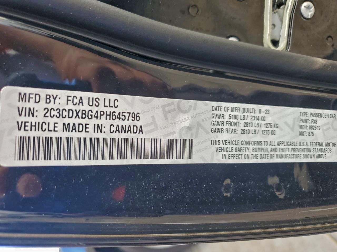2023 Dodge Charger Sxt VIN: 2C3CDXBG4PH645796 Lot: 93643865