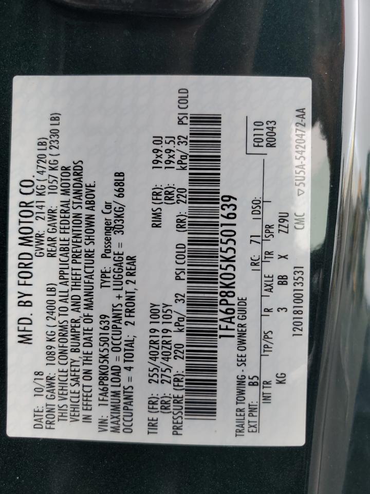 2019 Ford Mustang Bullitt VIN: 1FA6P8K05K5501639 Lot: 91892955