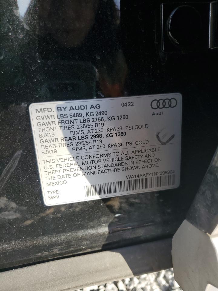 2022 Audi Q5 Sportback Premium 45 VIN: WA14AAFY1N2098804 Lot: 85433875