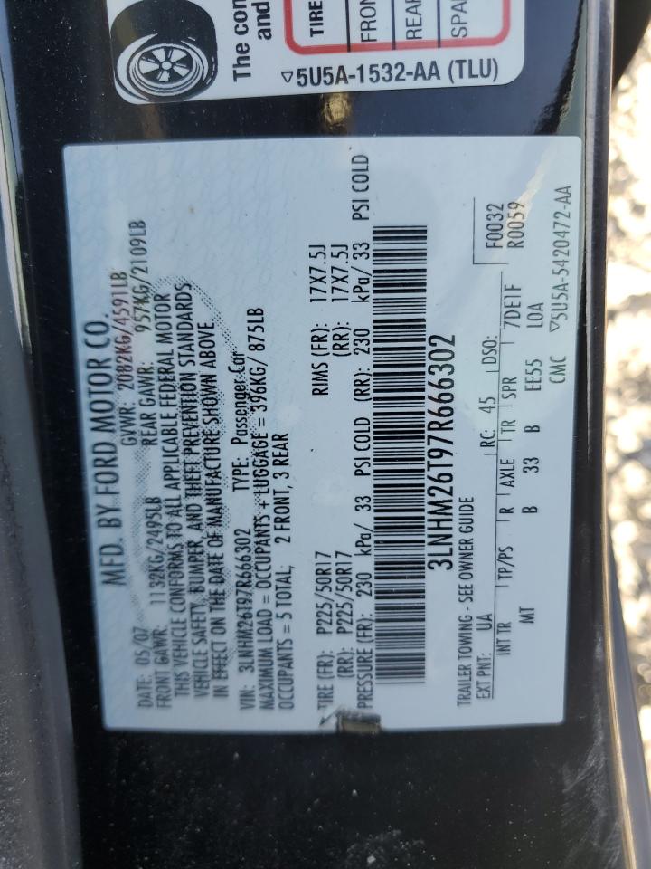 2007 Lincoln Mkz VIN: 3LNHM26T97R666302 Lot: 92245345