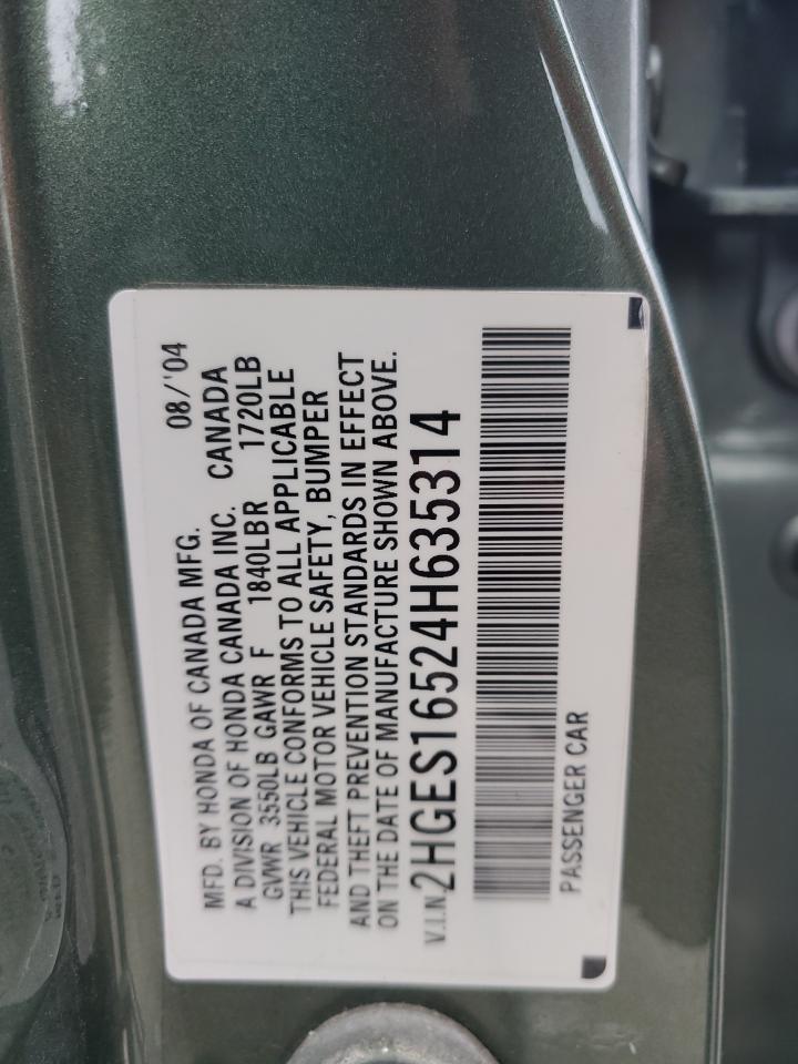 2004 Honda Civic Lx VIN: 2HGES16524H635314 Lot: 91675655