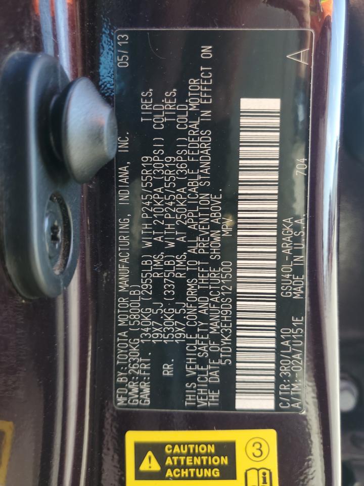 2013 Toyota Highlander Limited VIN: 5TDYK3EH9DS121500 Lot: 91425825