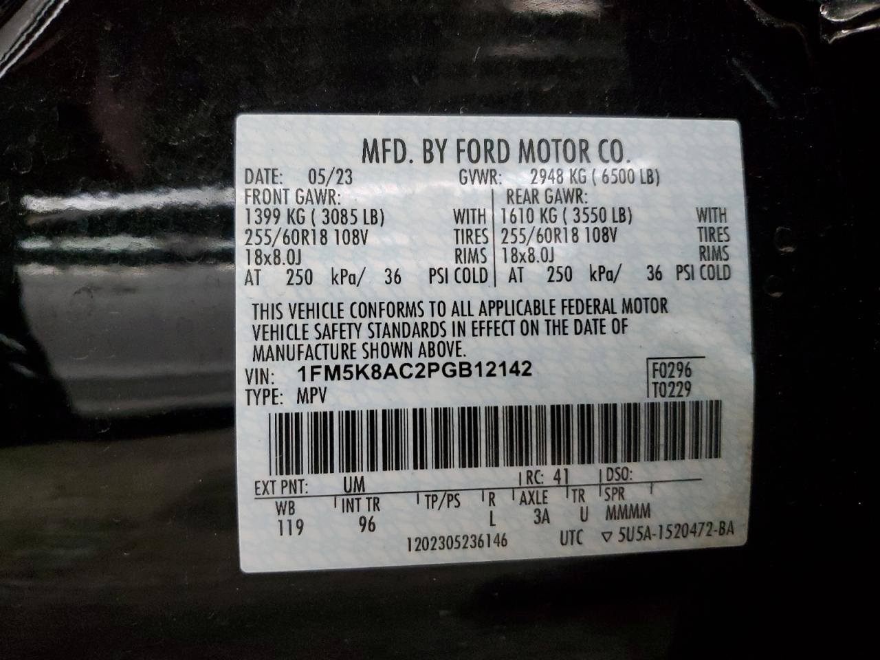 2023 Ford Explorer Police Interceptor VIN: 1FM5K8AC2PGB12142 Lot: 92452185