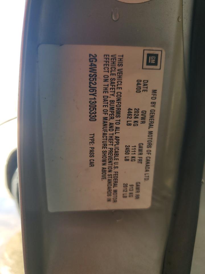 2000 Buick Century Custom VIN: 2G4WS52J6Y1305330 Lot: 91786805