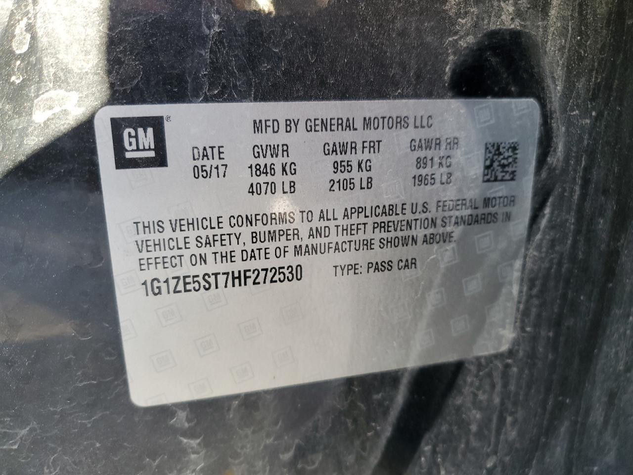 2017 Chevrolet Malibu Lt VIN: 1G1ZE5ST7HF272530 Lot: 92311985
