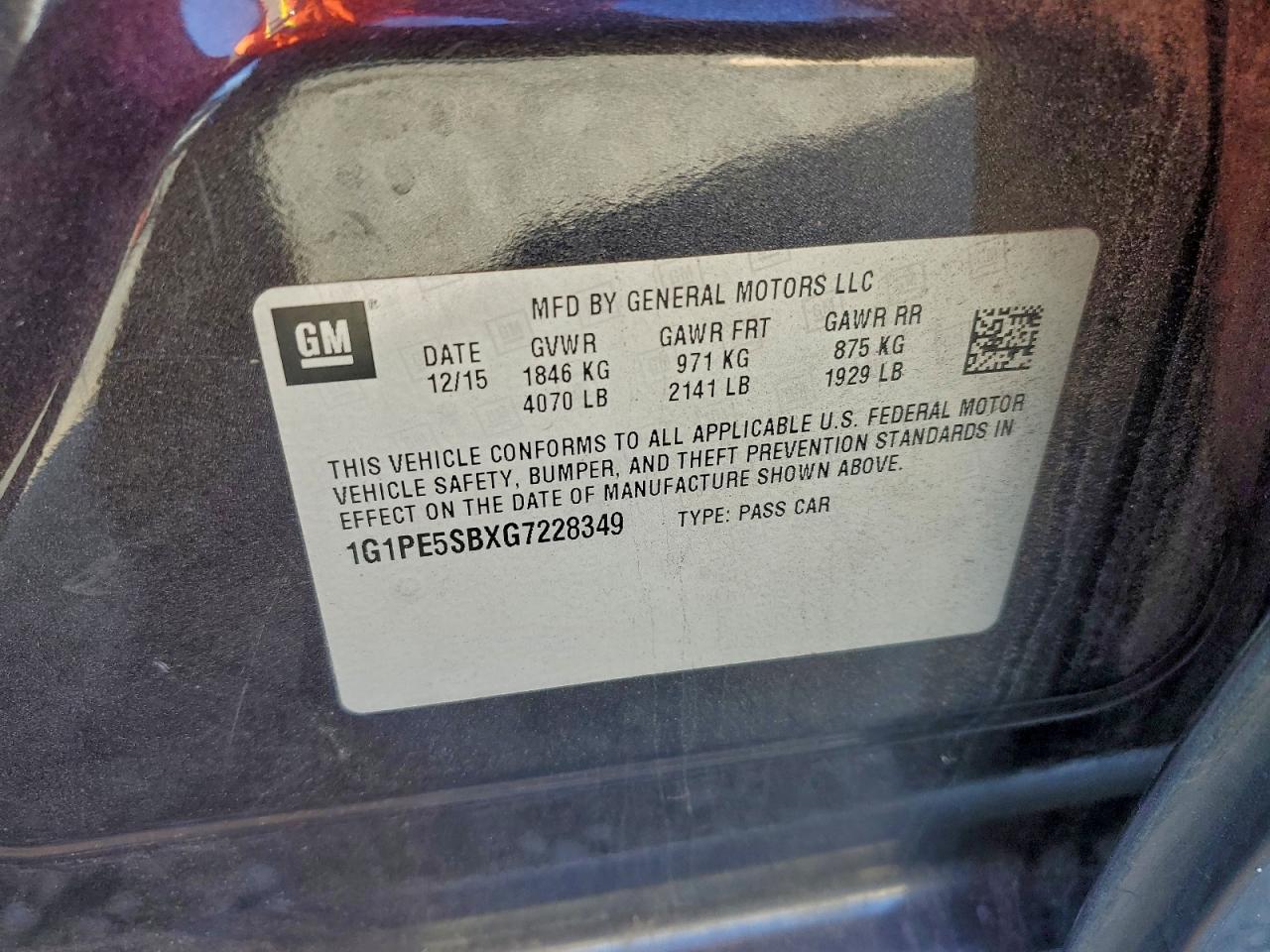 2016 Chevrolet Cruze Limited Lt VIN: 1G1PE5SBXG7228349 Lot: 94559815