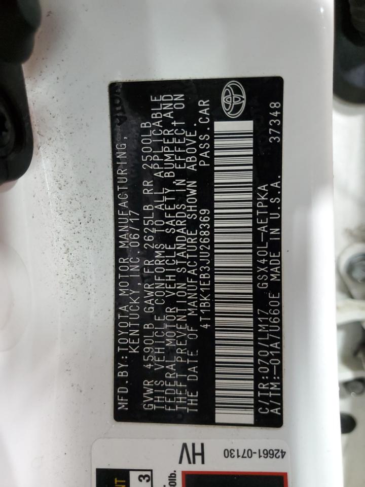 2018 Toyota Avalon Xle VIN: 4T1BK1EB3JU268369 Lot: 91923395