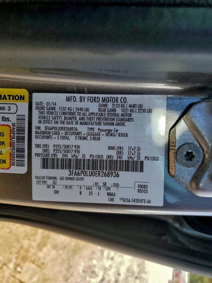 2014 Ford Fusion Se Hybrid VIN: 3FA6P0LU0ER268936 Lot: 92842835