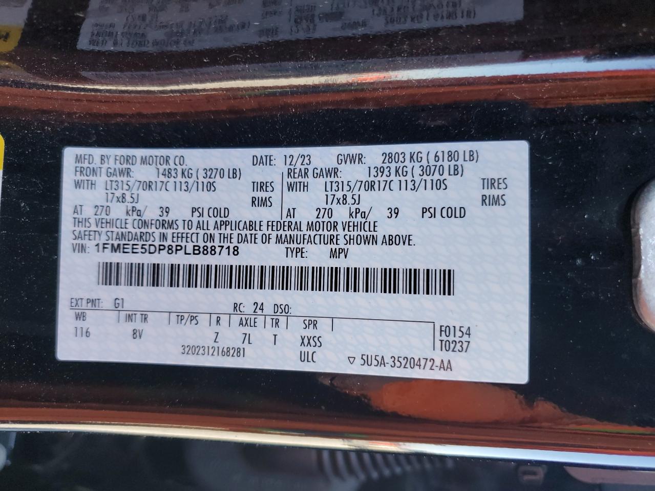 2023 Ford Bronco Base VIN: 1FMEE5DP8PLB88718 Lot: 93245305