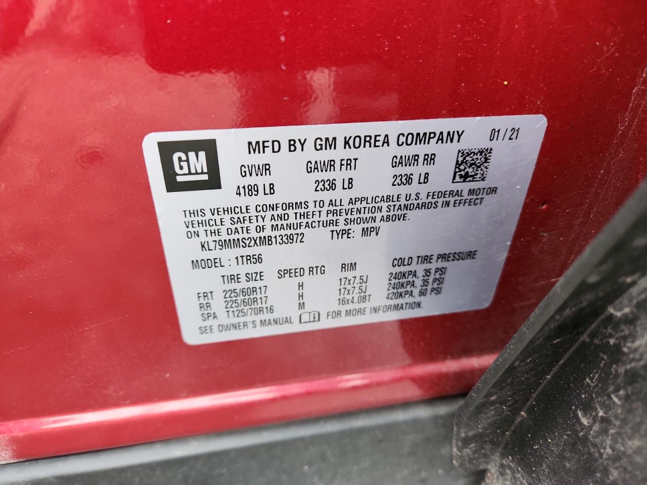 2021 Chevrolet Trailblazer Ls VIN: KL79MMS2XMB133972 Lot: 93425535