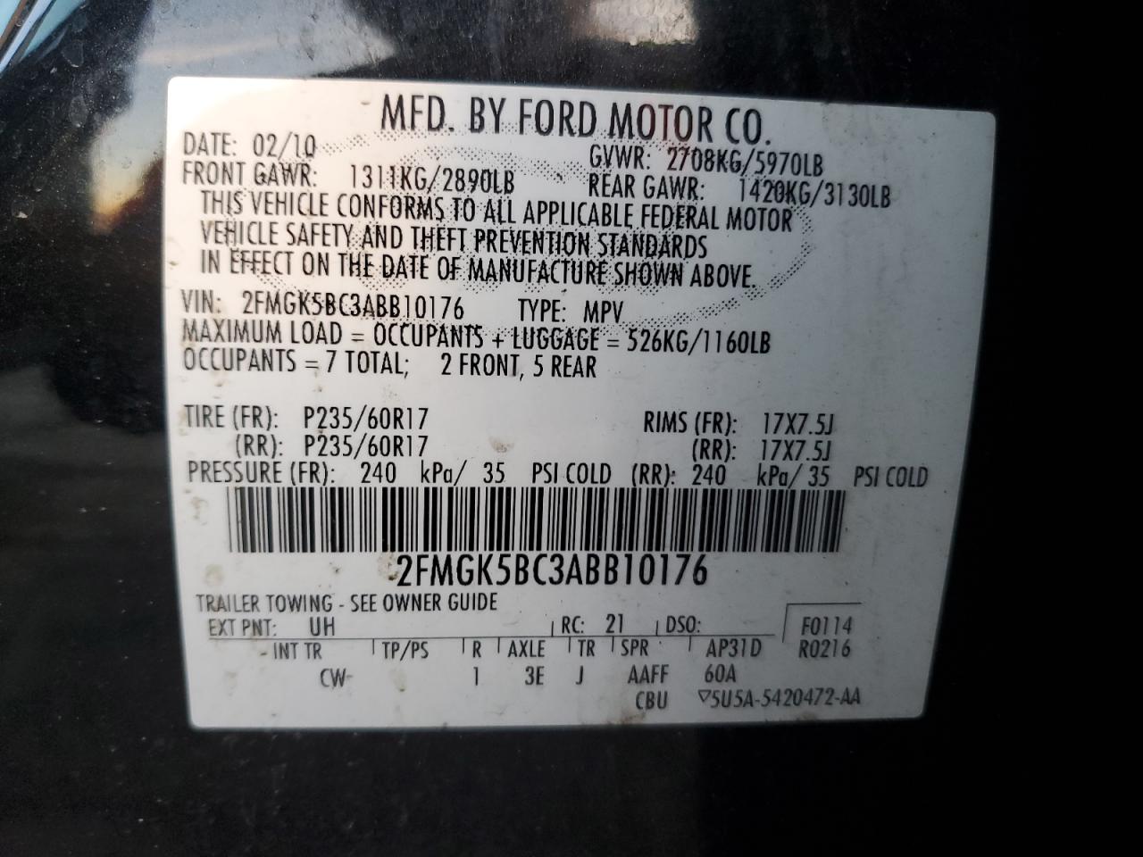 2010 Ford Flex Se VIN: 2FMGK5BC3ABB10176 Lot: 91496555
