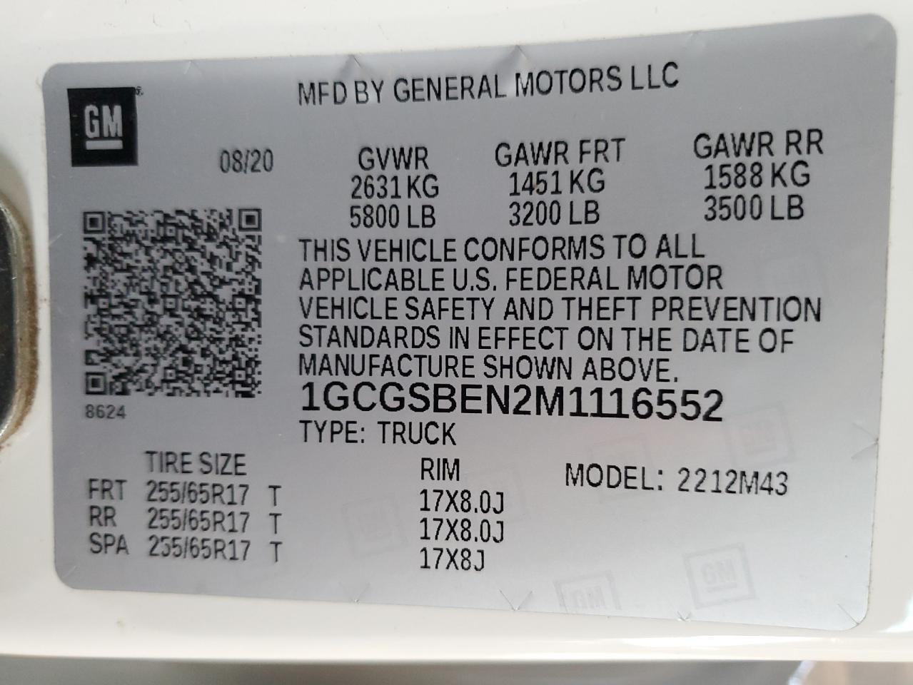 2021 Chevrolet Colorado VIN: 1GCGSBEN2M1116552 Lot: 92649635